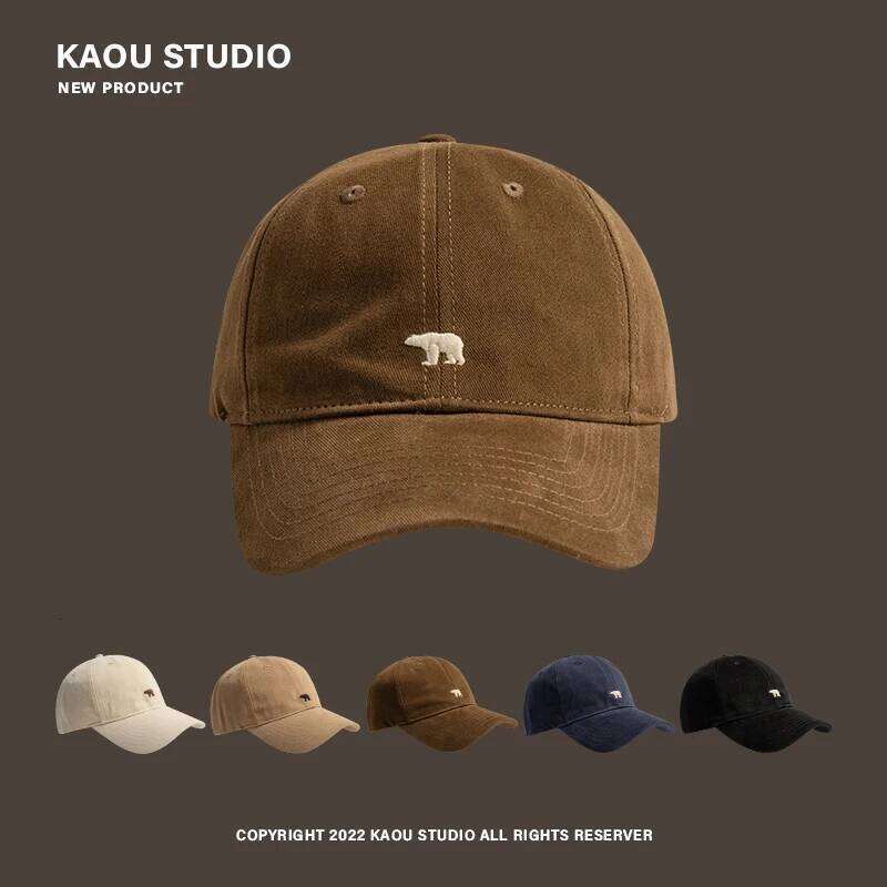 Brushed Polar Bear Embroidered Baseball Female Autumn and Winter Wild Face-Looking Little Korean Style Soft Peaked Cap Men Y260304