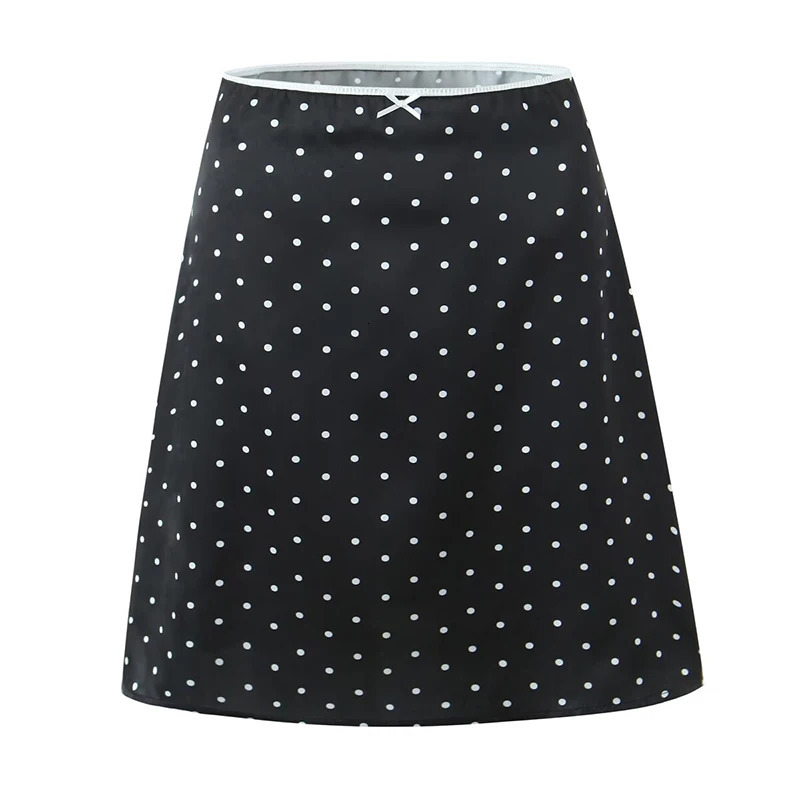 YENKYE Women Vintage Black White Polka Dot A-line Knee Length Skirt Sexy Low Waist Holiday Summer Skirts 260306