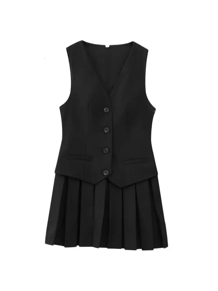 Womens V-Neck Sleeveless Pleated Mini Dress Fashion Front Button Female Vestidos Mujer 260306
