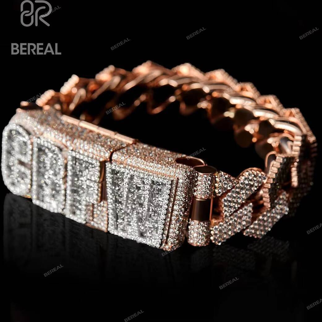 Custom Baguette Cut Vvs Moissanite Cuban Link Bracelet Factory Outlet Rose Gold 925 Silver Cuban Necklace Fine Men Jewelry