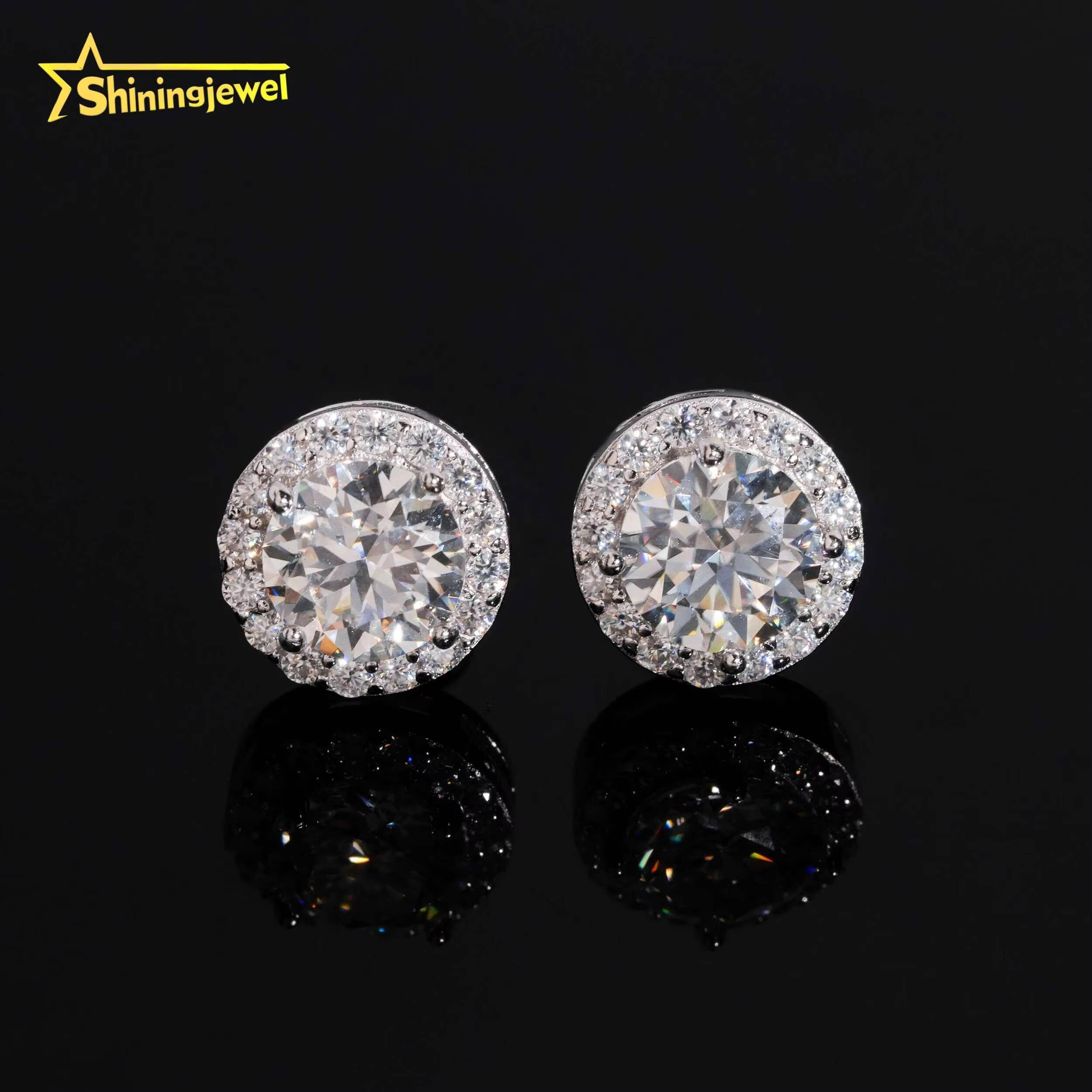 Hip Hop Jewelry Screw Back Halo 65mm Main Stone 925 Sterling Silver GRA Moissanite Earrings