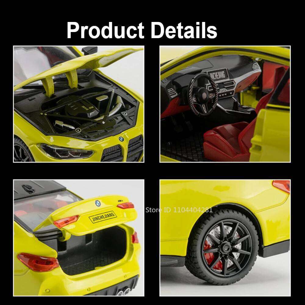 1:24 M4 M3 Miniature Model Toys Diecast Alloy Car with Sound Light Pull Back Doors Opened Front Wheel Steering Vehices Kids Gift Z260306