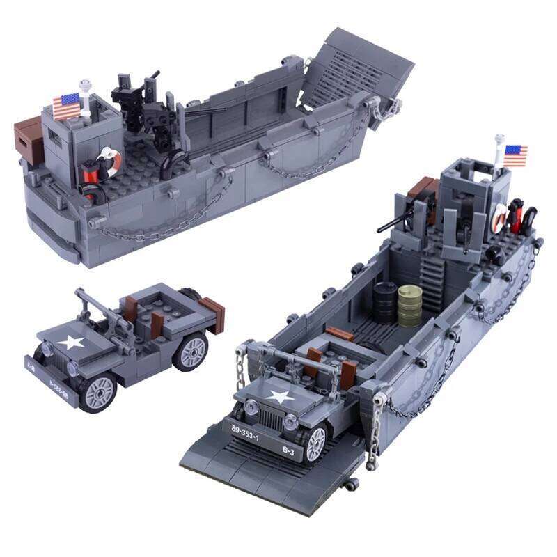 WWII US LCM3 Landing craft Carrying Jeep MOC Building Blocks Children's Military Model Assembly Toy Birthday Gift C260306