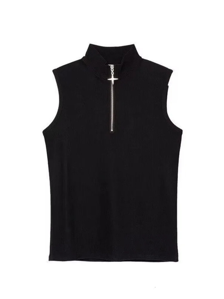 Gothic Tank Top Men and Women Harajuku Punk Vintage Stand Neck Zipper Streetwear Sleeveless Tanks Y2k Aesthetic Solid Camisoles 260306