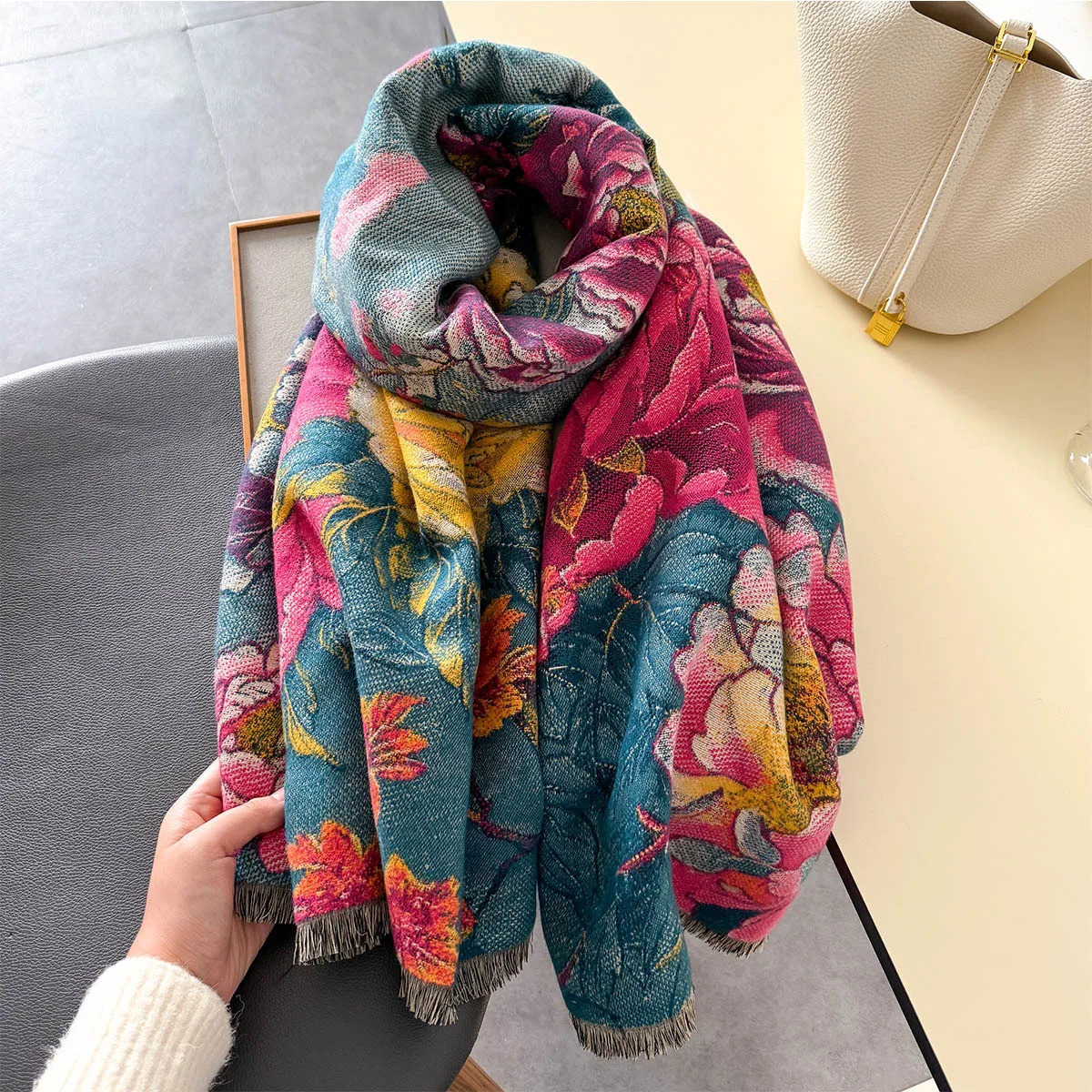 Warm Cashmere Scarf Women Shawl Floral Print Wraps Thick Blanket Winter Bufanda Pashmina Female Travel Poncho Stoles 260302