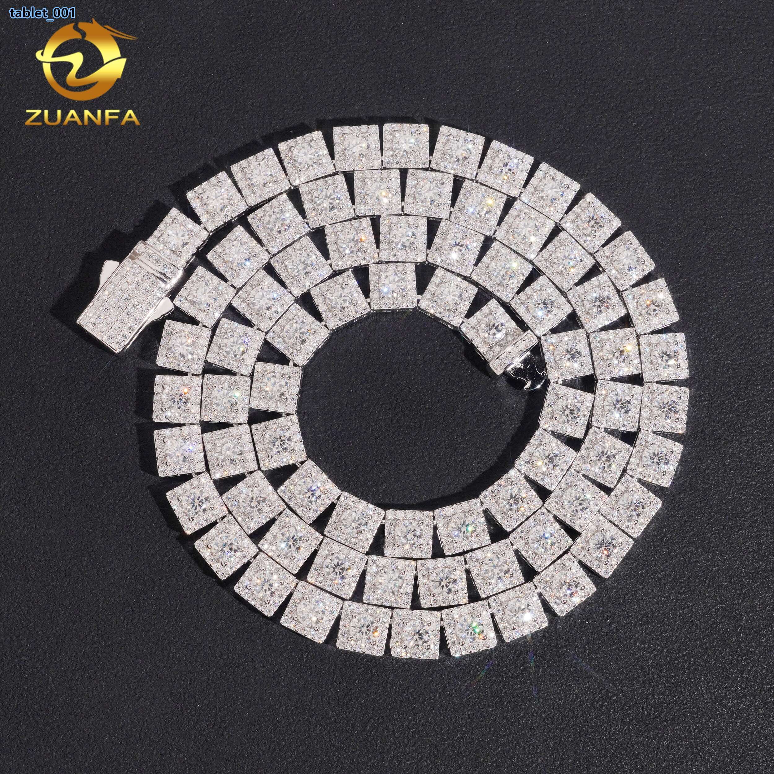 Luxury 7mm Square Halo Moissanite Tennis Necklace 925 Silver Moissanite Tennis Chain Fashion Jewelry for Men Women Iced Out
