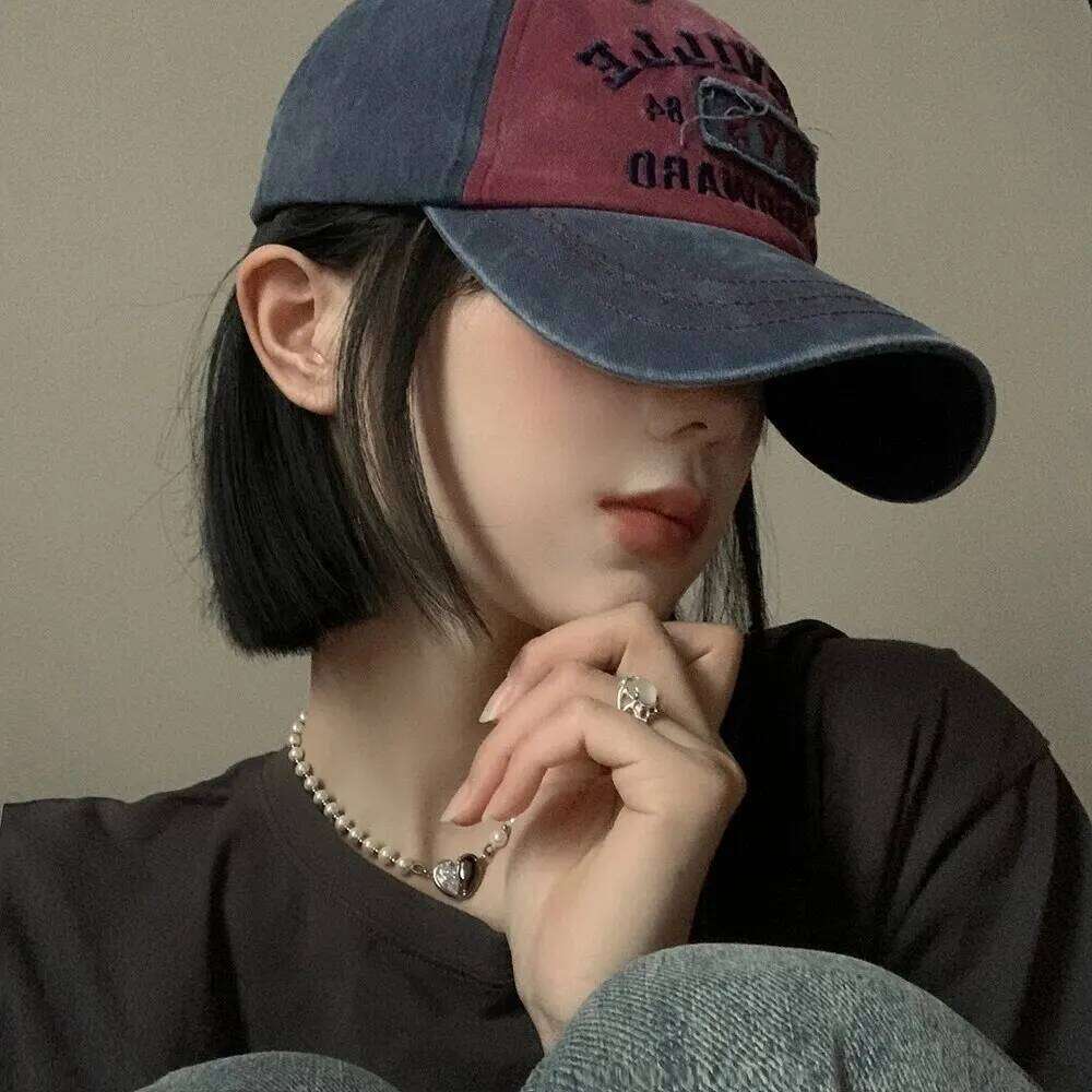 American Retro Baseball Women's Soft Top Letter Washed Cowboy Duck Tongue Wide Brim Big Head Surrounding Face Small Hat Y260304