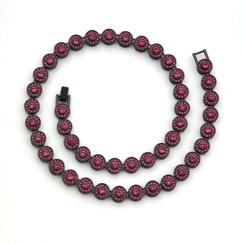 European American heavy-duty full-diamond Cuban chain in gunmetal black and purple, high-quality diamond-studded men's rap hip-hop chunky necklac