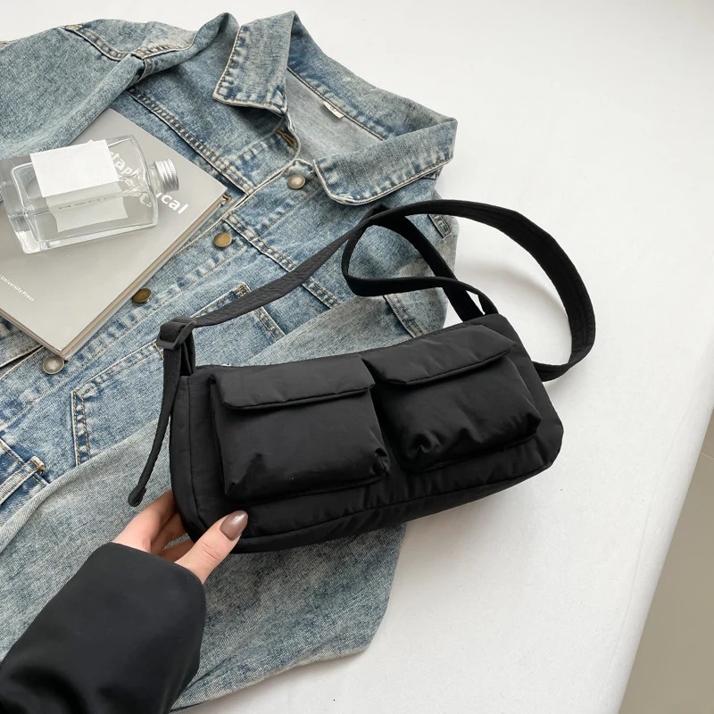 Women Casual Shoulder Bag Solid Color Simple Messenger Hobos Large Capacity Nylon Crossbody Zipper Closure for Party Vacation 260306