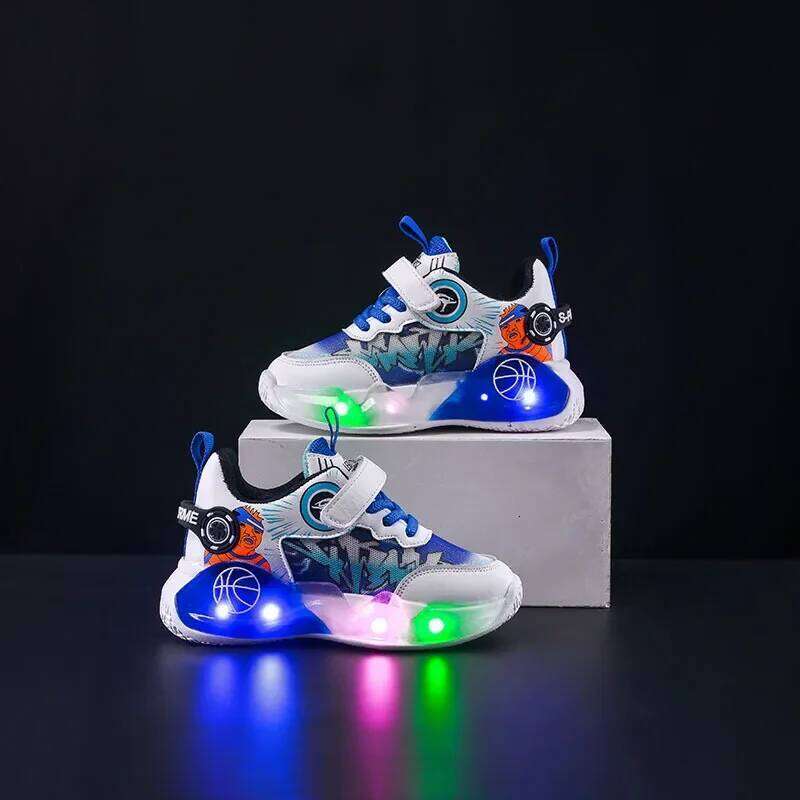 Spring Child Sneakers New Fashion Trendy Boy Mesh Breath Comfort Thick Casual Light Up Simple Basketball Kid Shoes H260207 H260305