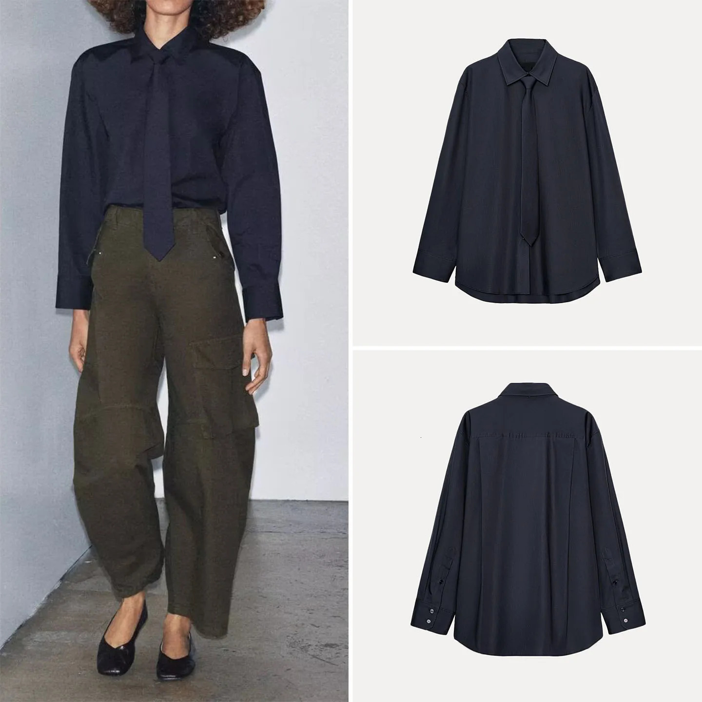 Z 2025 Faionable Versatile Silk Twill Tie irt Womens Collar n Breathable Skinfriendly Long Sve 260228