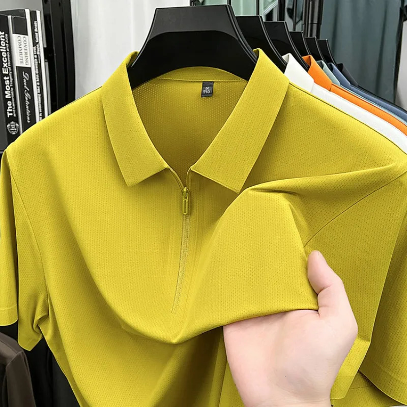 Mens Breathable Mesh Polo Shirt Lightweight Zip-Up Quick-Dry Soft Stretch Fabric Casual Summer Outdoor Activities 260305