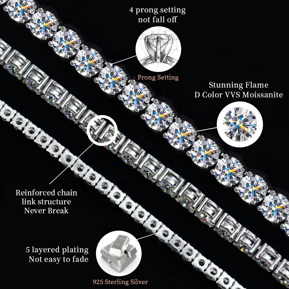 Hot Selling Hip Hop Jewelry Women Vvs1 2mm 3mm 4mm Lab Moissanite Diamond Tennis Bracelet Mounting for Men with Gra Certificate