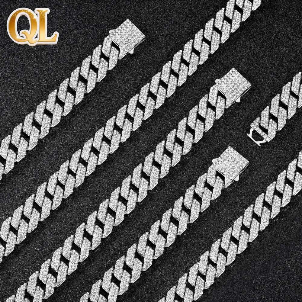 Hip-Hop Style Cuban Chain High-Quality 15MM Diamond-Shaped 3-Row Diamond Necklace Unisex Thickened Bracelet Wholesale
