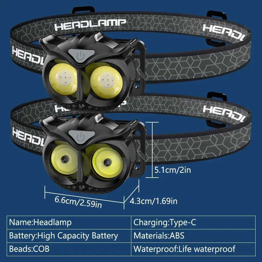 OWL COB Headlamp Magnetic Work Light Rechargeable Working Led Usb Flashlight Headlamps High Power Portable Headlight for Running H260307