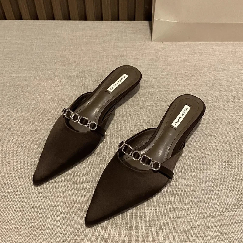 Fashion Rhinestones Ladies Heeled Slippers Sandals Shoes Female Low Heel Slides Slippers Shoes for Women Mules 260303