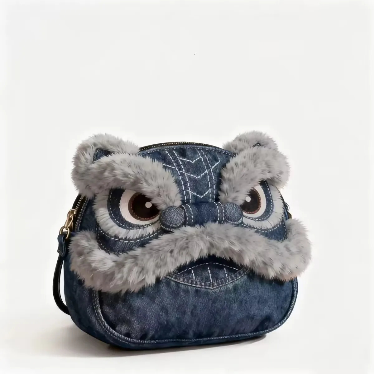 Creative Lion Dance One Shoulder Crossbody Bag Chinese Style Ethnic Denim Cartoon Gift Years 260307