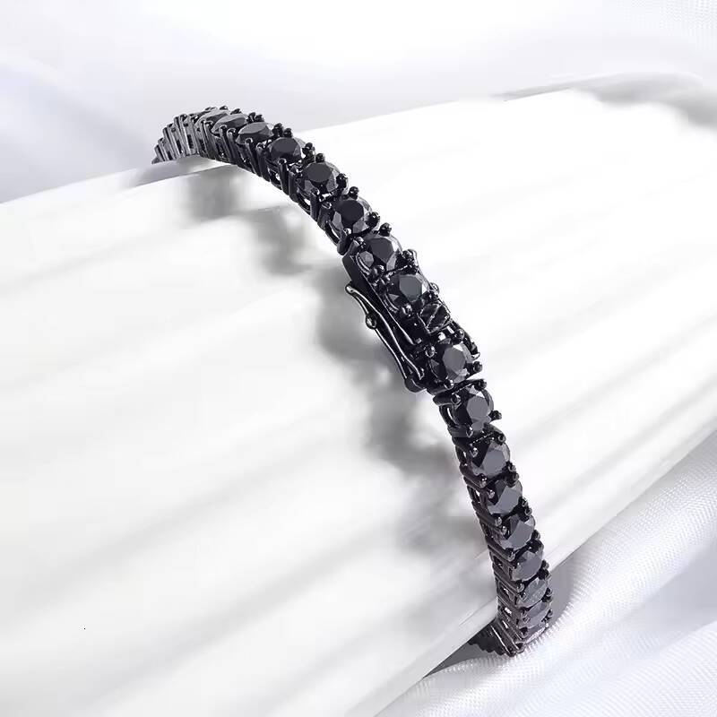 PYQ 3/4/5mm Black Moissanite Tennis Chains Hip Hop Jewelry 925 Sterling Silver Moissanite Bracelet with Black Rhodium Plated