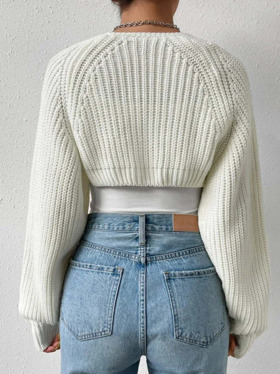 Open Front Cropped Cardigan Women Autumn Winter Long Sleeve Solid Color Ribbed Knit Shrug Sweater Bolero Tops BlackPinkWhite 260306