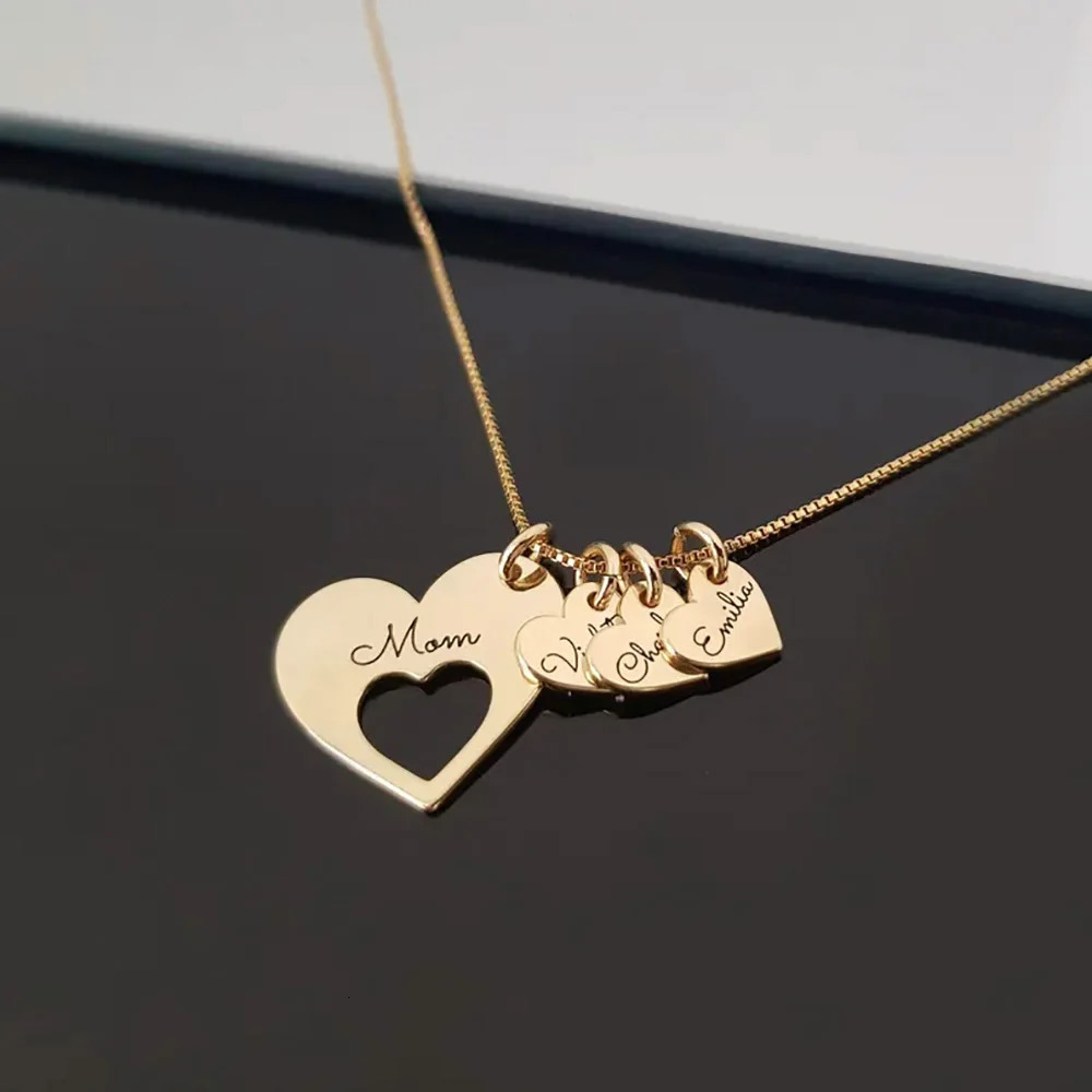 Personalized Name Hearts Necklace For Mom Engraved With Multiple s Names Customized Stainless Steel Jewelry Mothers Day Gift 260302