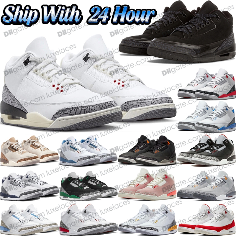 With Box 3 Basketball Shoes 3s Black Cat White Cement Pure Money Midnight Navy Green Glow Fire Red Muslin Ivory Cardinal Racer Blue Mens Women Sports Trainer Sneakers