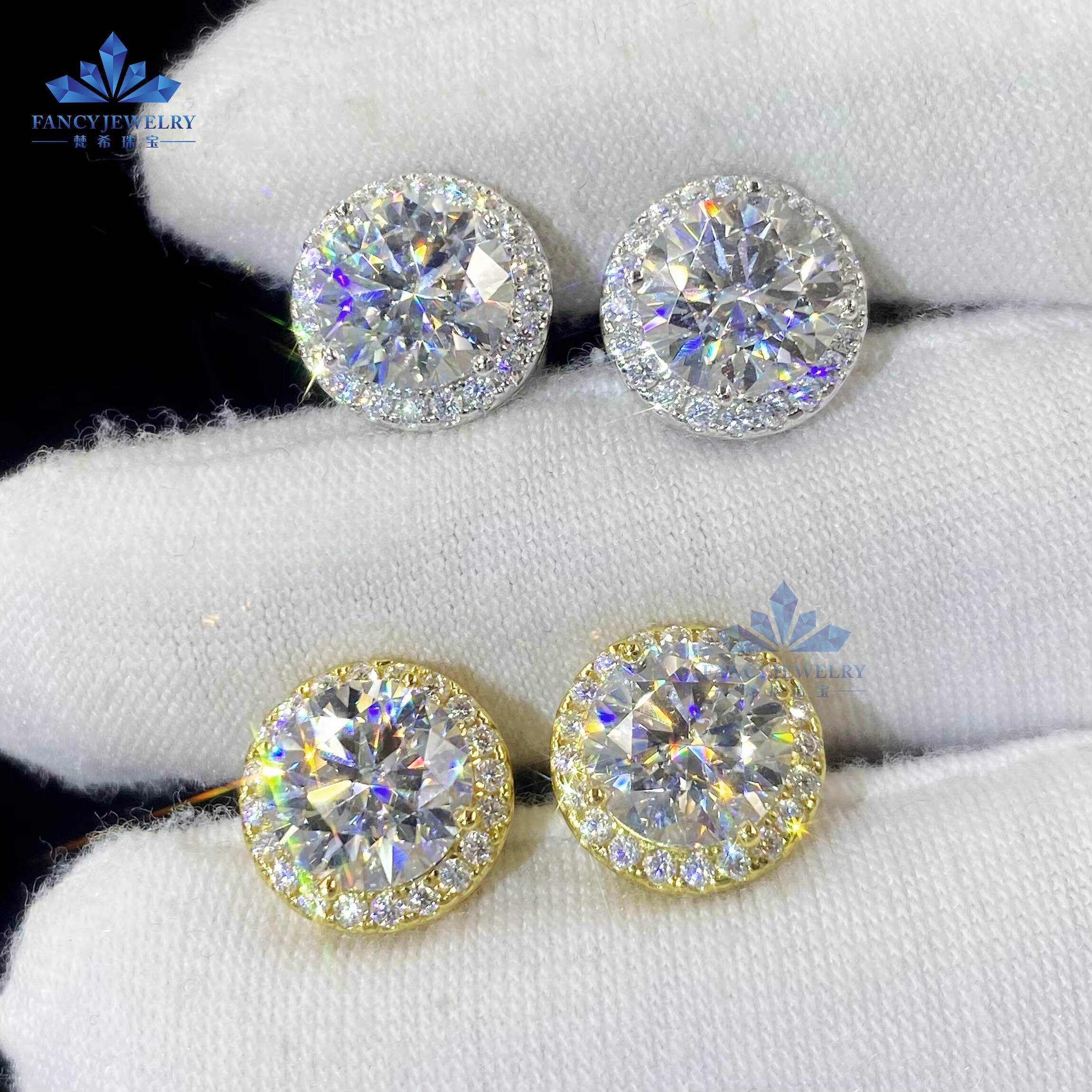 Classic Design 5mm 65mm 8mm Moissanite Diamond Def Vvs Round Moissanite Push Back Halo Stud Earrings for Women