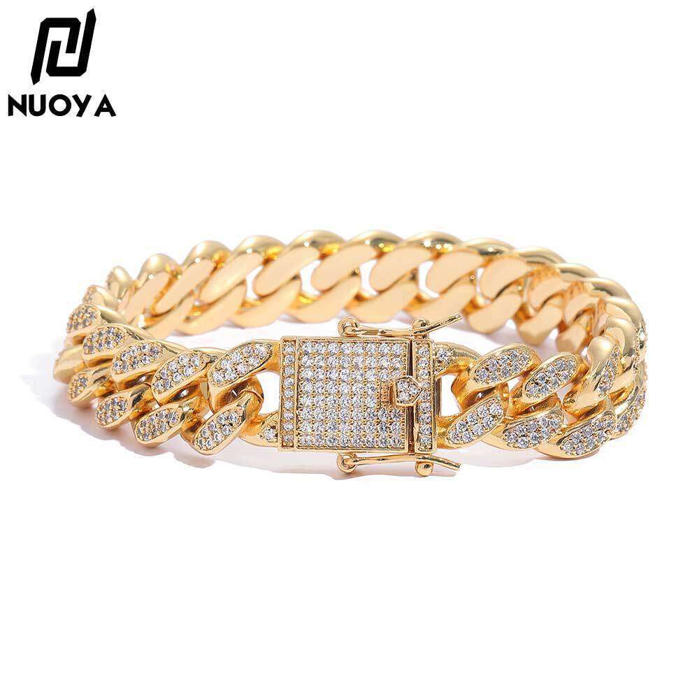 European and American 12mm high-quality double-row full-diamond Cuban with micro-inlaid zirconia, hip-hop men's bracelet jewelry