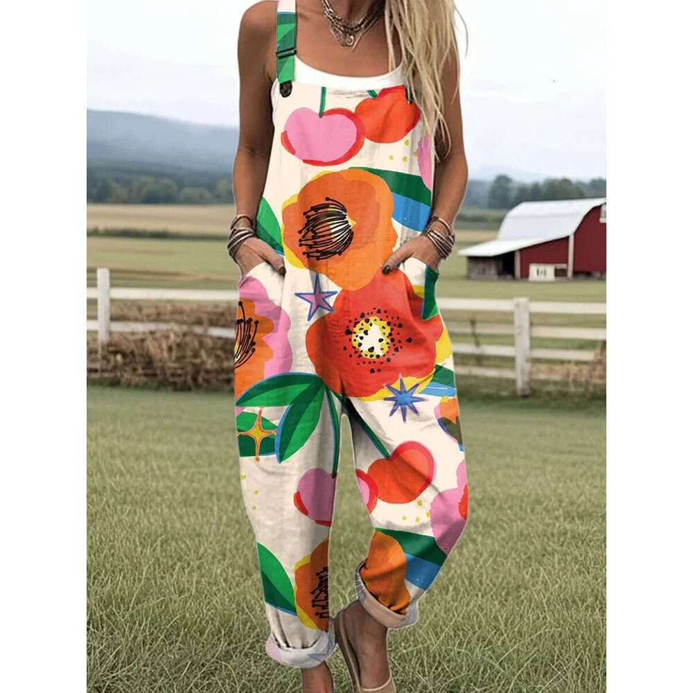 Mardi Hefxessdr Cross-border women's clothing on Amazon: European and American summer casual overalls with digital 3D printed buttons