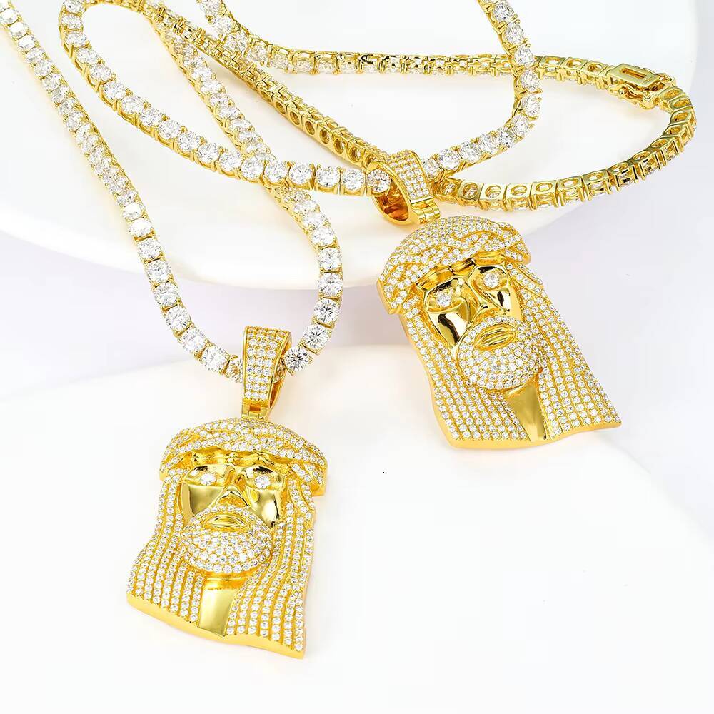 Hip Hop Jesus Pendant Necklace Cuban China 925 Sterling Silver Gold Plated Iced Out Mossanite Pendant for Men