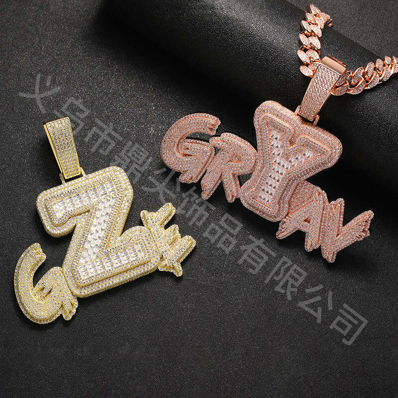 Cross-border European American ins-style personalized hip-hop men's and women's high-quality copper inlaid zircon custom name letter pendant