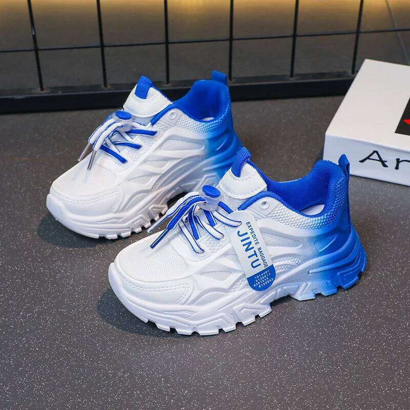 Spring Autumn Girls Low Top Sneakers Children Fashion Daddy Boys Breathable Gradient Color Front Lace Up Running Shoes H260207 H260305