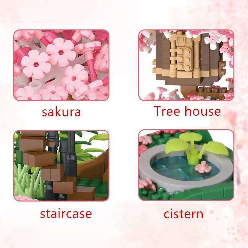 2138pcs Mini Sakura Tree Building Blocks Set Cherry Blossom Bricks Treehouse Model Romantic Gifts for Girlfriend C260306 - view 4