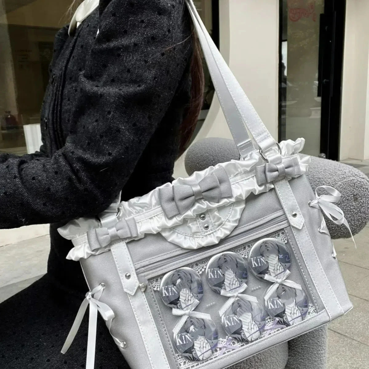 Fashion for Girls Y2K Ulzzang Ita Bag Sweet Preppy Style Shoulder Bag for Women Large Capacity Ribbon Bow Tote Bag 260303
