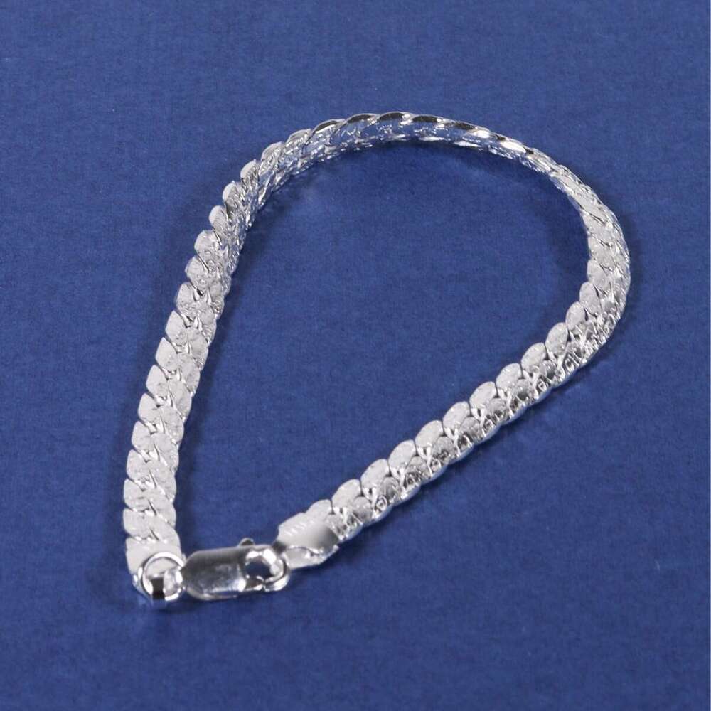 Pure S925 Personality Fashion Export Silver Plated Hammer Point Couple Bracelet Cuban Chain Cross-Border High Quality