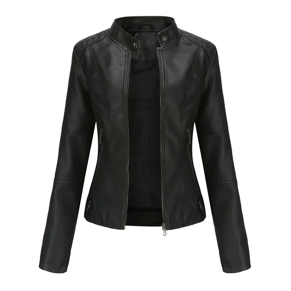 Faux Leather Jacket Women 2026 Moto Biker Zipper Jacket for Women Autumn Spring Coat Red Brown Black Coffee Blue Purple Apricot 260306