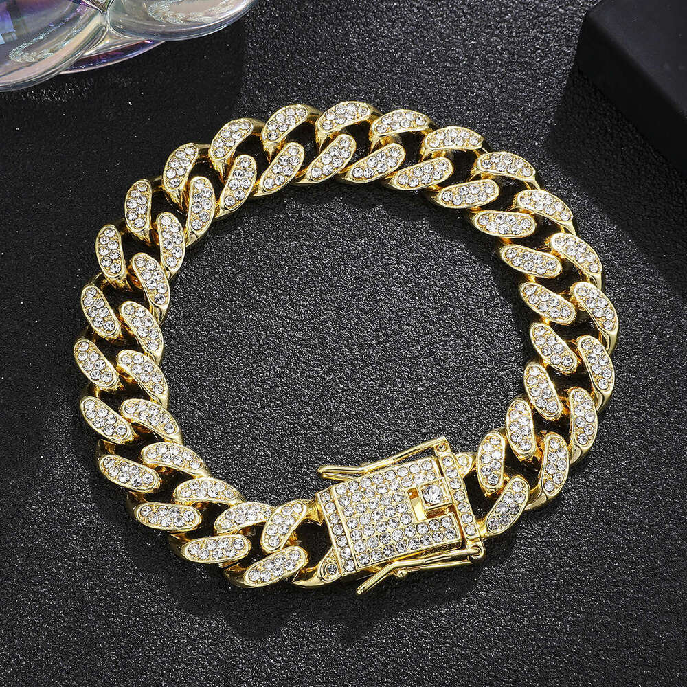 Popular personalized full-diamond hip-hop Cuban chain necklace 14mm men's fashion punk bracelet high-quality jewelry set