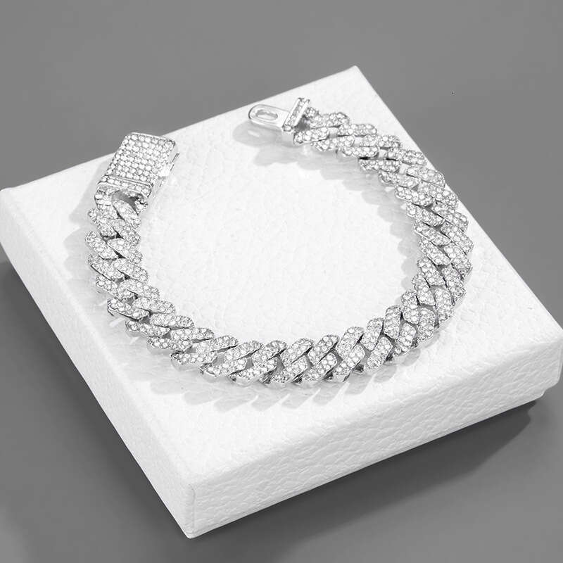 Cross-Border Hot-Selling Hip-Hop Style Full Necklace Rhombus Versatile 12mm with Diamond High-End Cuban Chain Jewelry Wholesale