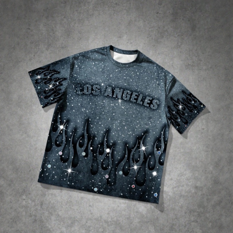 New style Trendy printed short-sleeve for men retro-style T-shirt with niche design trendy brand short-sleeve top loose and comfortable