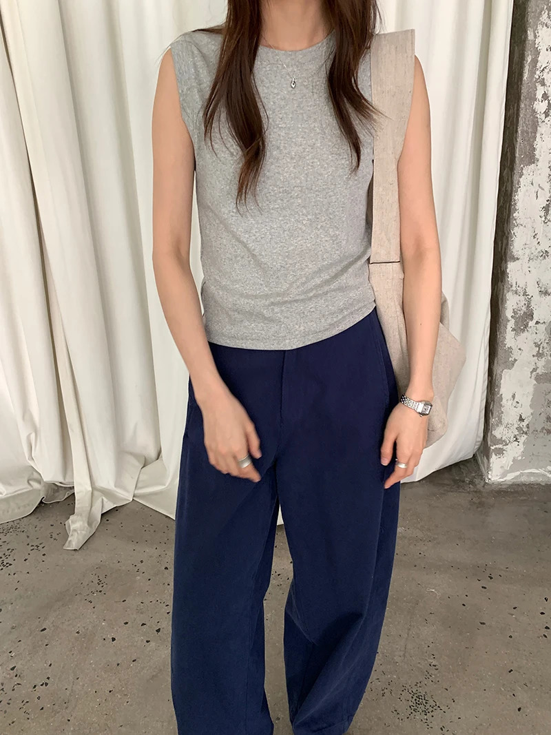 Spring womens casual solid color round neck slim fit vest 260306