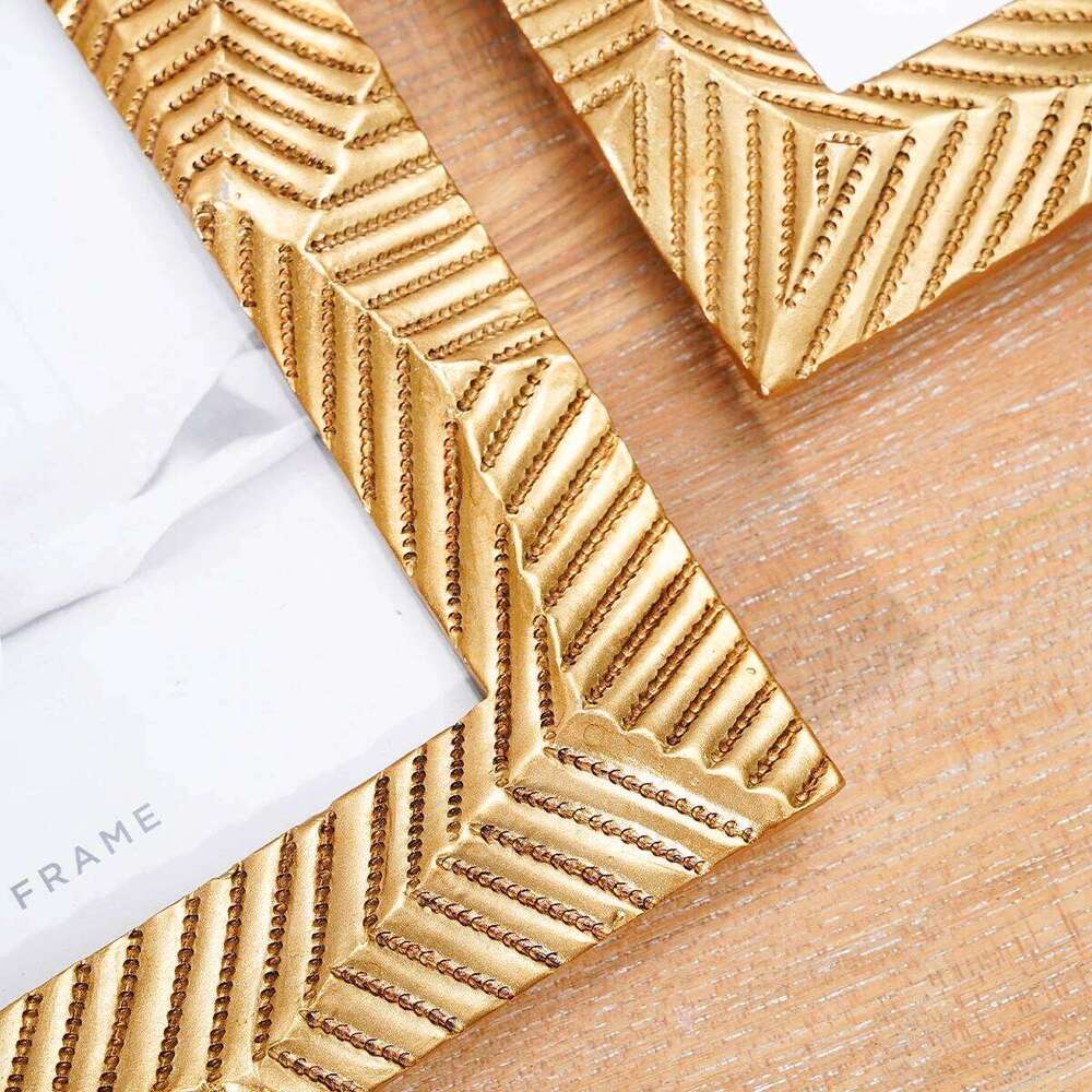 1PC, resin material geometric multi-faceted golden frame, festive home desktop decoration photo frame ornament H260306