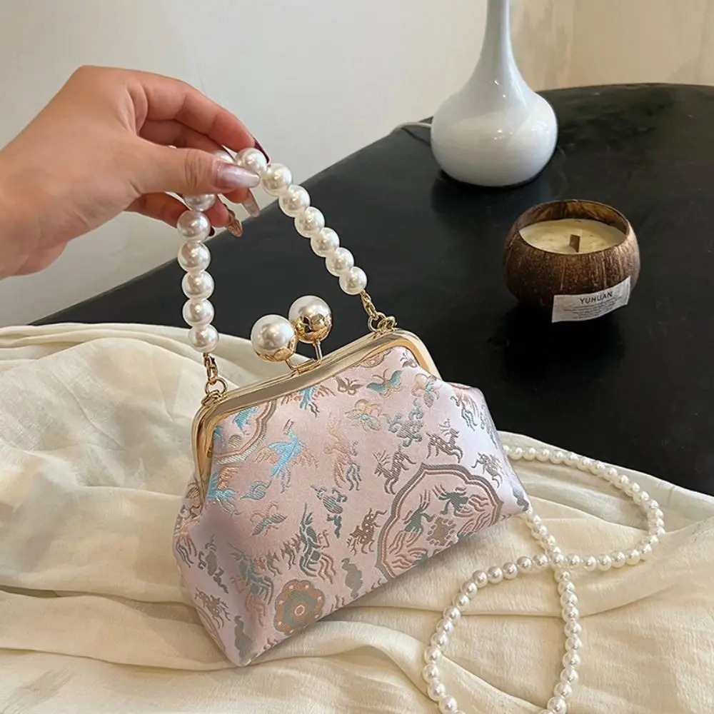 Retro Pearl Chinese Style Handbag Kiss Lock Cheongsam Accessories Embroidery Banquet Bag Elegant Shoulder Hanfu Clutch Party 260307