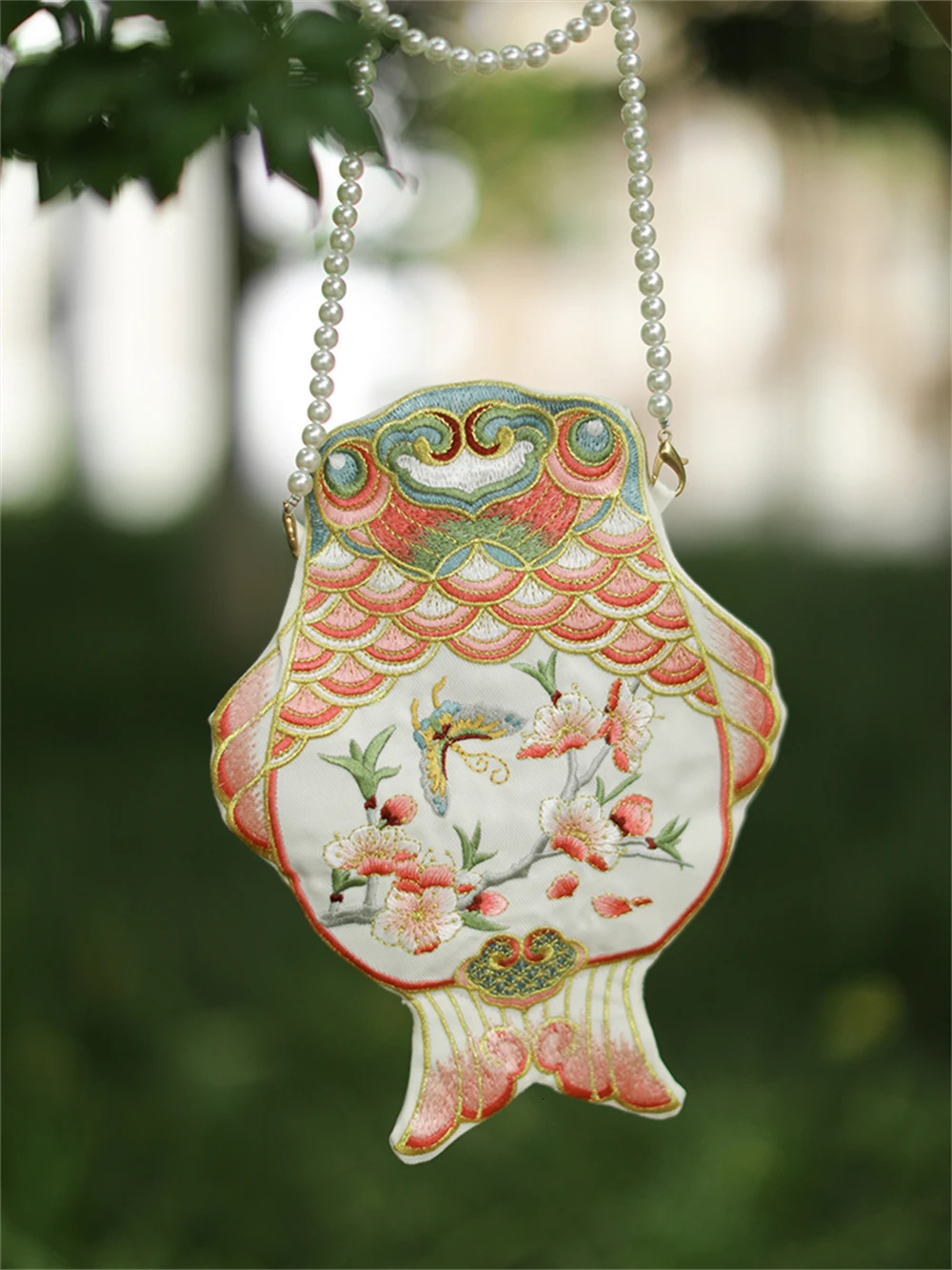 1pc Ancient Style Goldfish Satchel Women Crossbody Hanfu Shoulder Bag Girl Twosided Embroidery Gift Costume Accessory 260307