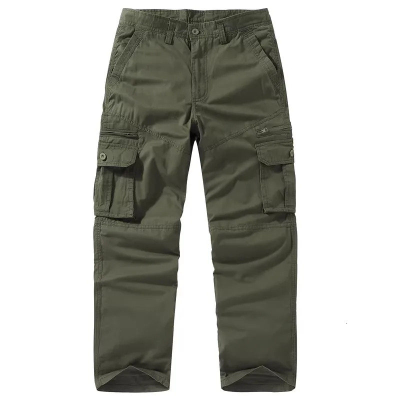 2026 Cotton Casual Pants Men Solid Color Straight Multi Pocket Cargo Pants Mens Fashion Breathable Safari Style Sports Trousers 260305