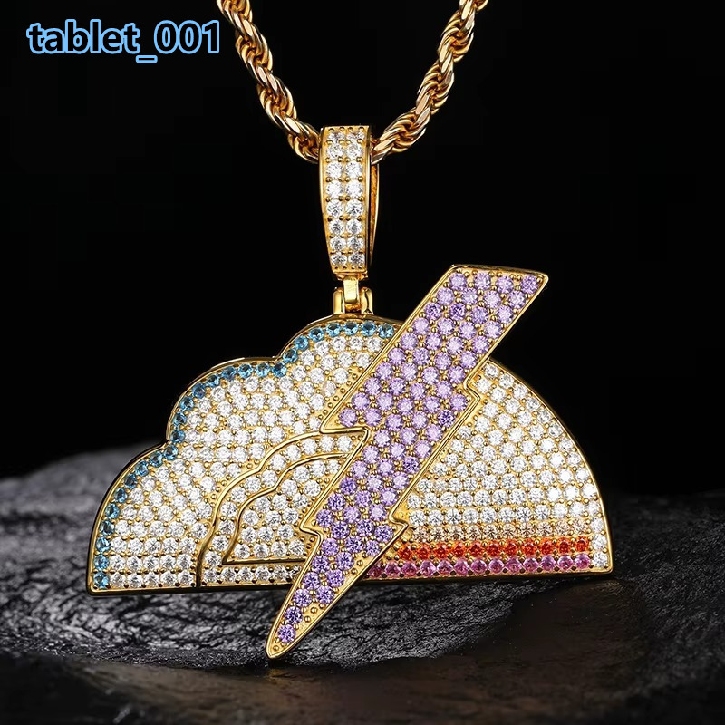 Unisex lightning Iced Out Moissanite Diamond S925 Pendant Necklace in Gold Plated Silver Charm Hip Hop Fine Jewelry for Men