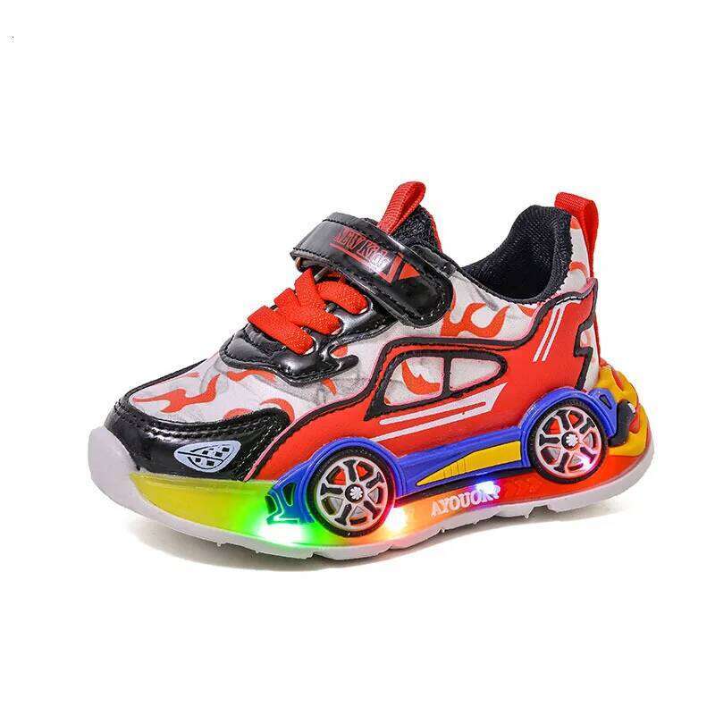 Spring Kids Shoes New Fashion Versatile Casual Anti Slip Cartoon Car Boy Shoe LED Lights Simple Trendy Sneakers H260207 H260305