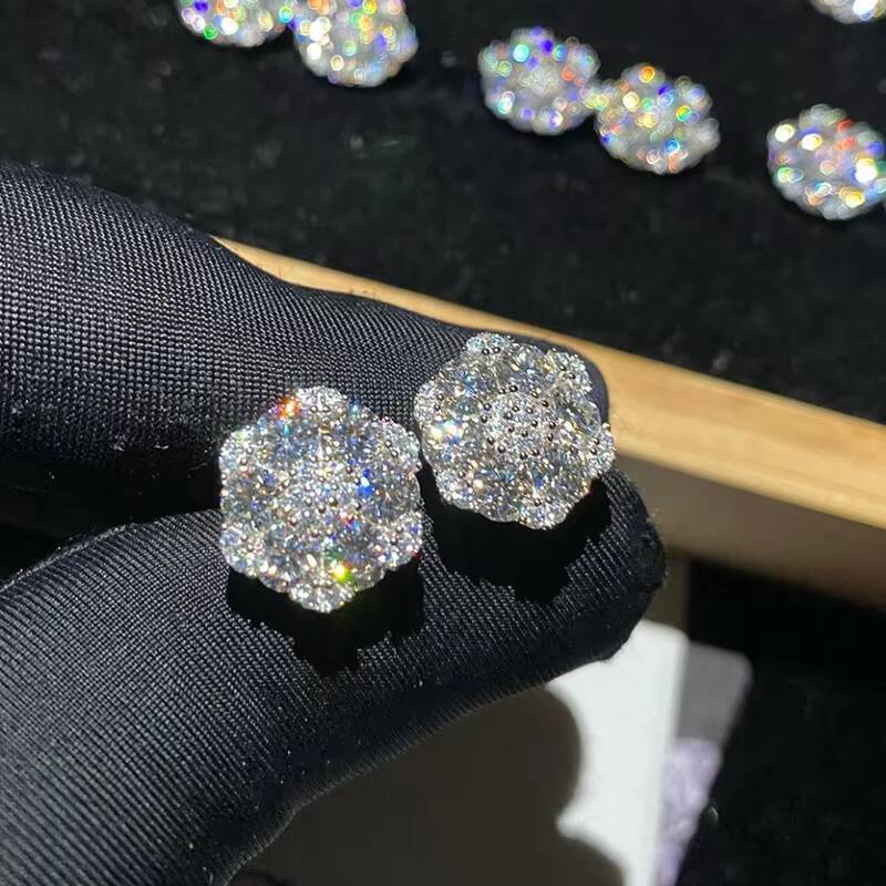 Wholesale VVS Moissanite Cut Diamond Silver Rose Gold Plated for Certified Hoop Stud Earrings 7-30G Factory Price Men Women
