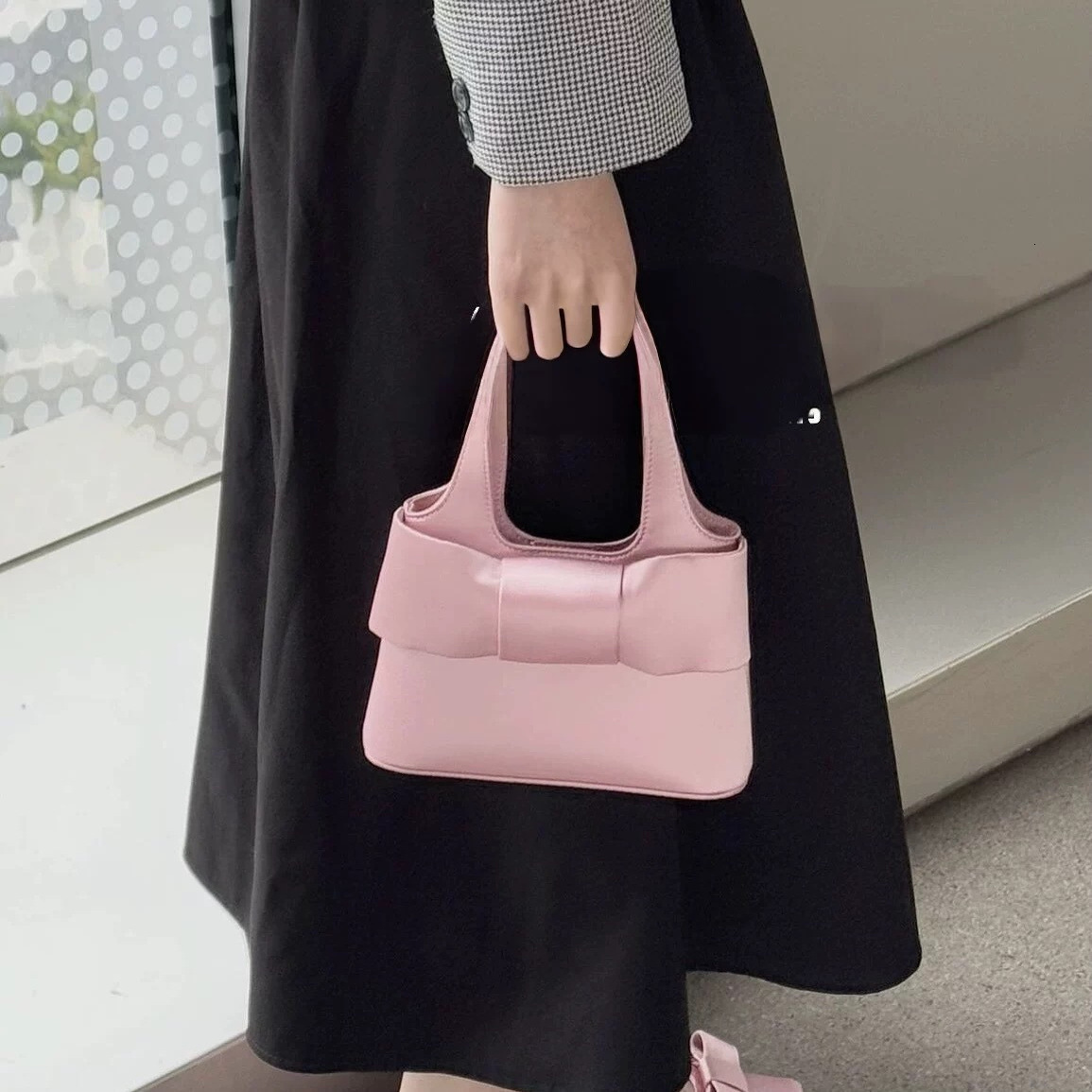 Spring bow handbag cute pink sweet girl handbag fashionable texture crossbody bag fashionable shoulder bag designer bag