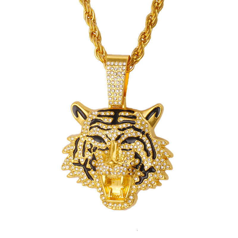 European and American Cross-Border Hot-Selling High-Quality 3D Tiger Pendant Alloy Full Diamond Cuban Chain Hip-Hop Trend Men's Jewelry