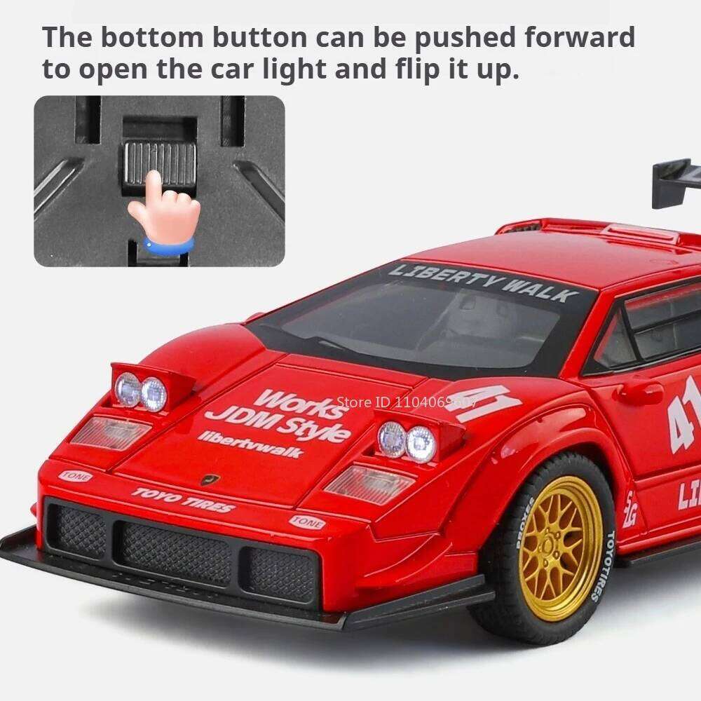1:32 Lambor Countach LBWK SVJ63 Diecast Alloy Sports Car Model Toys Doors Opened Sound Light Pull Back Vehice Boy Christmas Gift Z260306