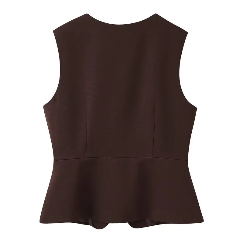 ETJ Autumn womens elegant fashion solid color round neck vest temperament versatile button up 260306